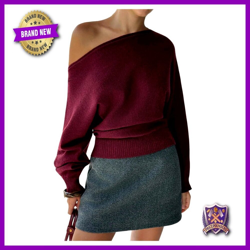 Off Shoulder Sweater Y2K Top Dolman Sleeve Knit Pullover Casual Outfit